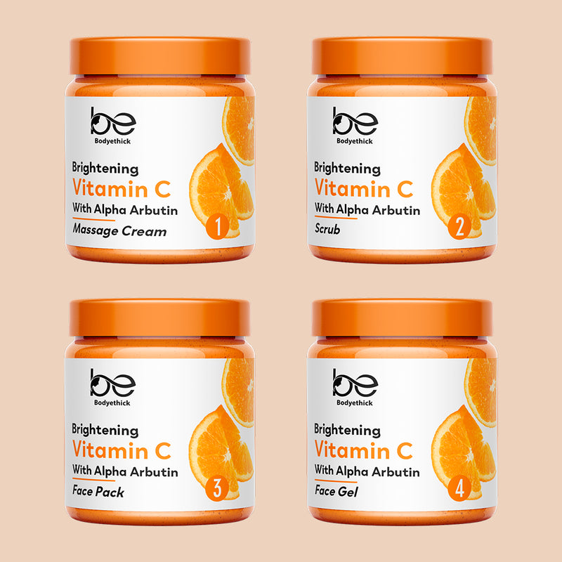 Bodyethick Vitamin C Brightening Facial Kit || With Alpha Arbutin || 4 Step Solution