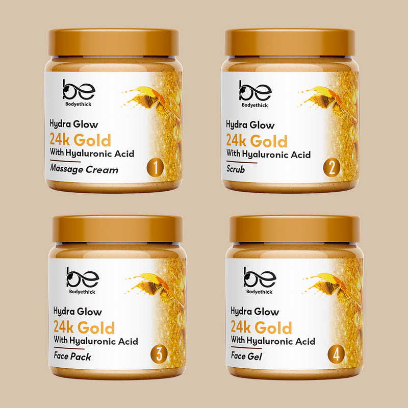Bodyethick 24K Gold Facial Kit || With Hyaluronic Acid || 4 Step Solution